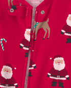 Baby 1-Piece Beige Santa Christmas 2-Way Zip 100% Cotton Snug Fit Footed Pyjama - Red, image 4 of 5 slides