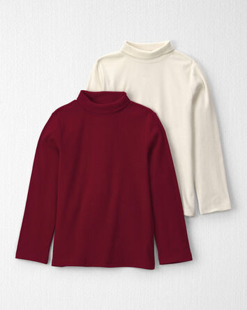 Girls 2-Pack Organic Cotton Ribbed Mock Neck Tops, 