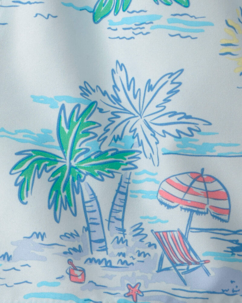 Toddler Boy Palm Tree Swim Trunks - Blue, image 4 of 5 slides