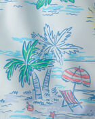Toddler Boy Palm Tree Swim Trunks - Blue, image 4 of 5 slides