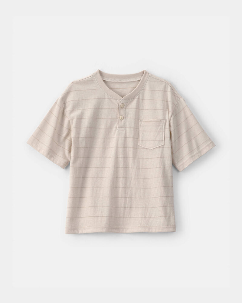 Boys Striped Henley T-Shirt - Tan, image 1 of 3 slides