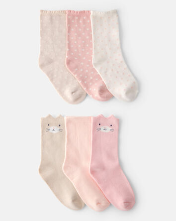 Girls 6-Pack Critter Crew Socks - Pink/Ivory , 