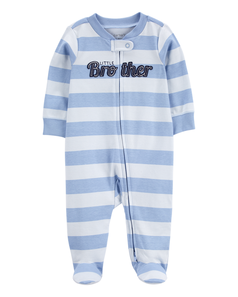 Baby Little Brother 2-Way Zip Cotton Sleeper, image 1 of 4 slides
