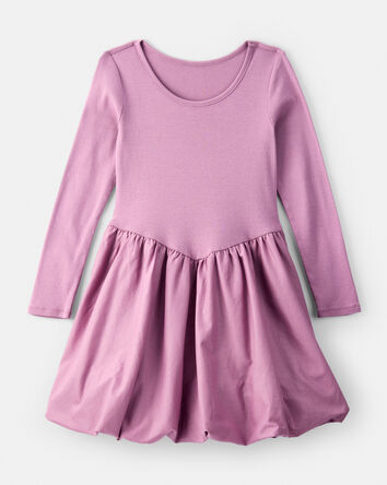 Girls Long Sleeve Cotton  Dress - Purple, 
