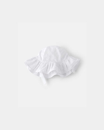 Baby Girl Cotton Swiss Dot Sunhat - White, 