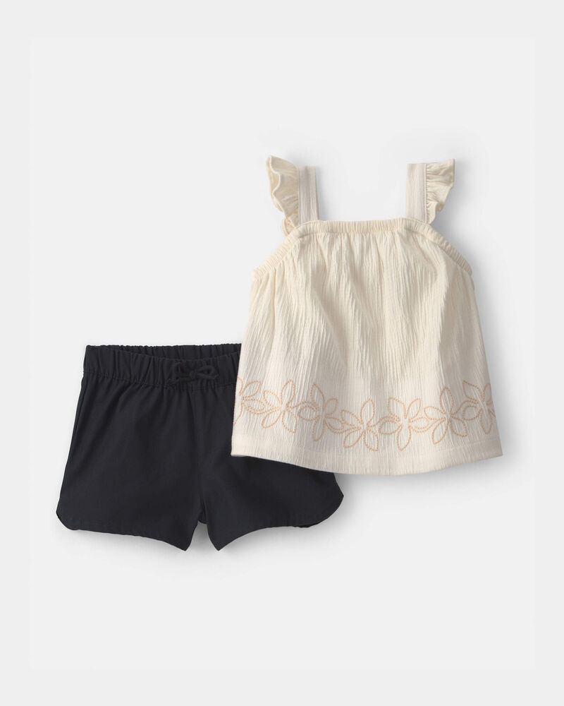 B&eacute;b&eacute; fille - Ensemble 2 pi&egrave;ces haut floral et short - Noir/ivoire, image 1 sur 3 diapositives