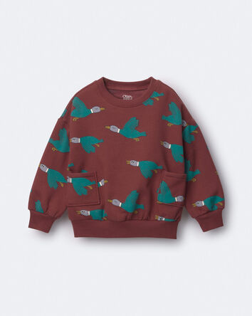 Toddler Relaxed Graphic Pullover Sweatshirt in Duck Print - Burgundy, 
