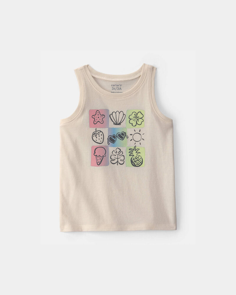 Toddler Girl Summer Icon Graphic Tank - Ivory, image 1 of 3 slides