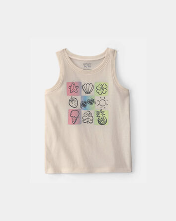Toddler Girl Summer Icon Graphic Tank - Ivory, 