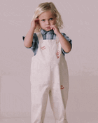 Toddler Let's Eat' Overall with Kanga Pocket - Cream, image 1 of 6 slides