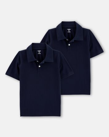 Boys 2-Pack Pique Uniform Polo Shirts - Navy, 