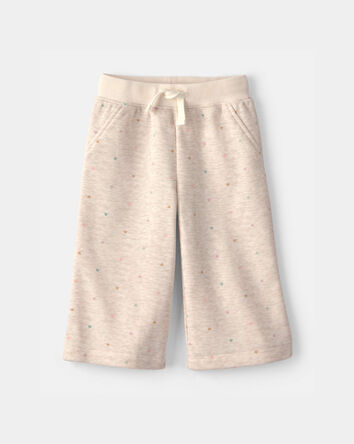 Baby Girl Heart Fleece Drawstring Pants - Cream, 