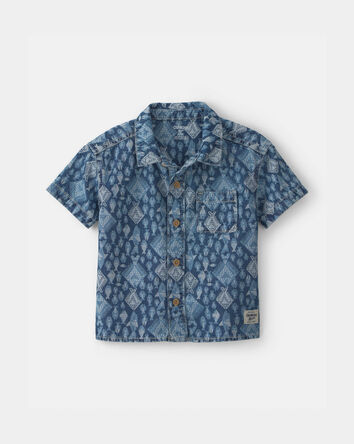 Toddler Boy Fish Denim Chambray Short-Sleeve Button-Down Shirt, 