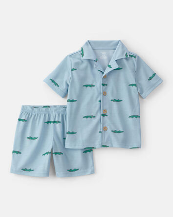 Toddler Boy Alligator Short-Sleeve Loose Fit 2-Piece Pyjama Set - Blue, 