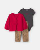 Baby Girl 3-Piece Leopard French Terry Layering Set, image 1 of 6 slides