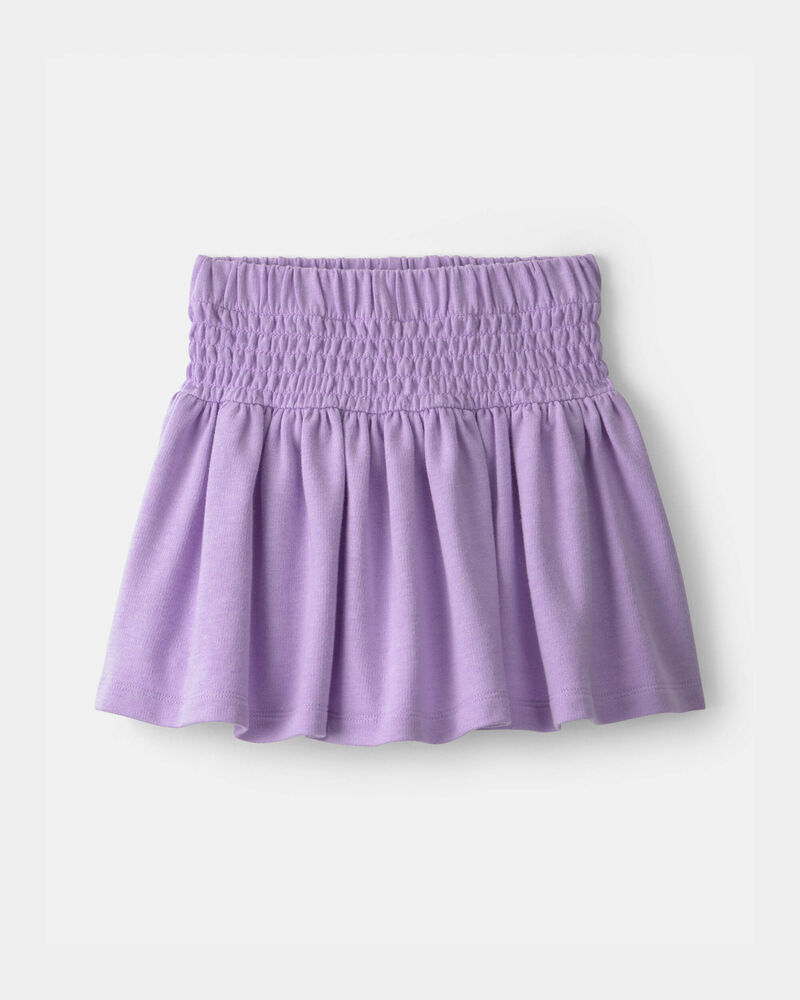 Filles - Jupe-short &agrave; smocks en jersey bouclette - Mauve, image 1 sur 3 diapositives