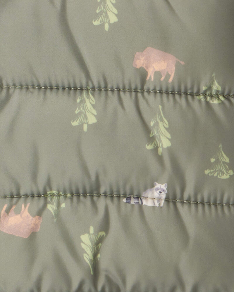 Toddler Wilderness Print Hooded Puffer - Green, image 4 of 4 slides