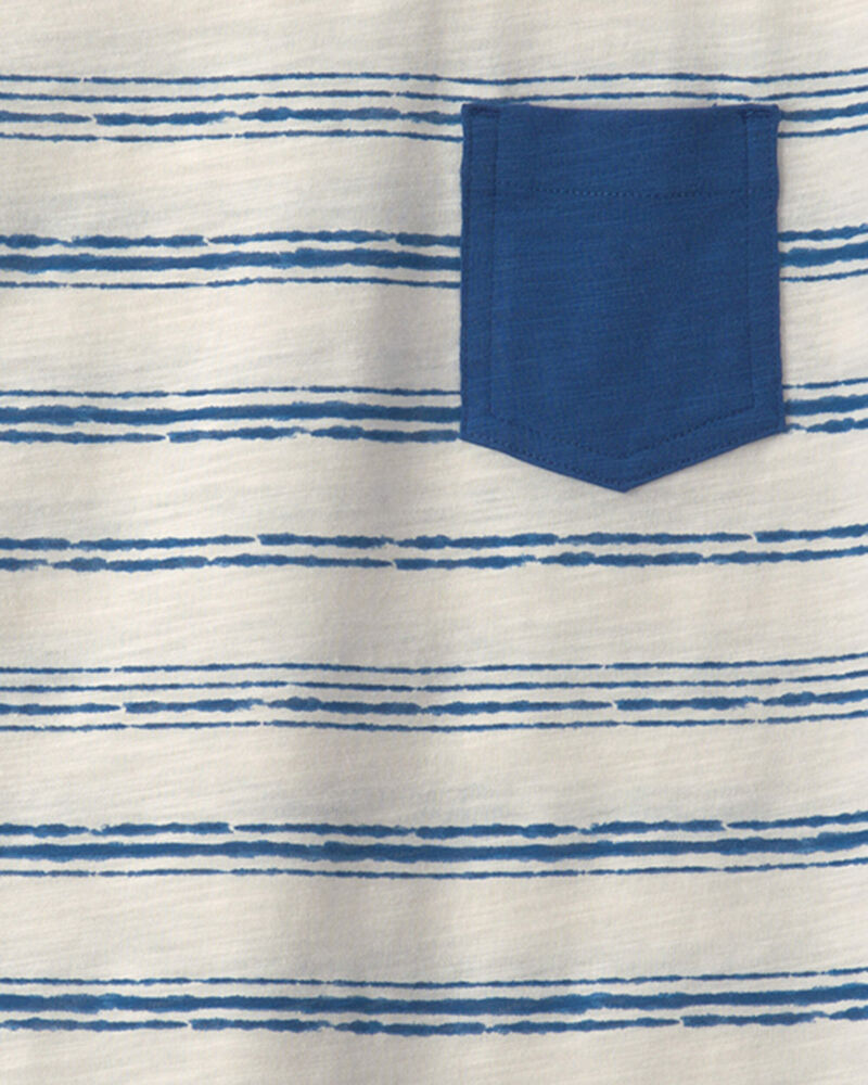 Boys Striped Pocket Tee - Blue/White, image 2 of 3 slides