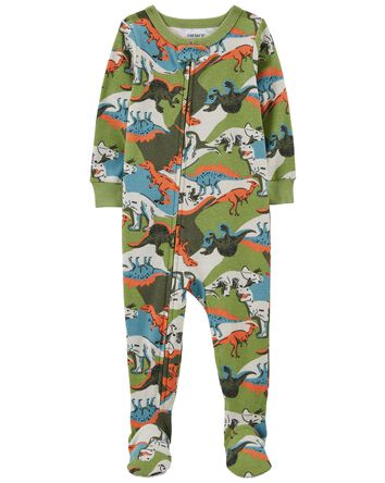Pyjama 1 pièce à pieds en coton ajusté à imprimé de dinosaure, 