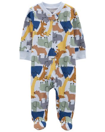 Animal 2-Way Zip Cotton Sleeper Pyjamas, 