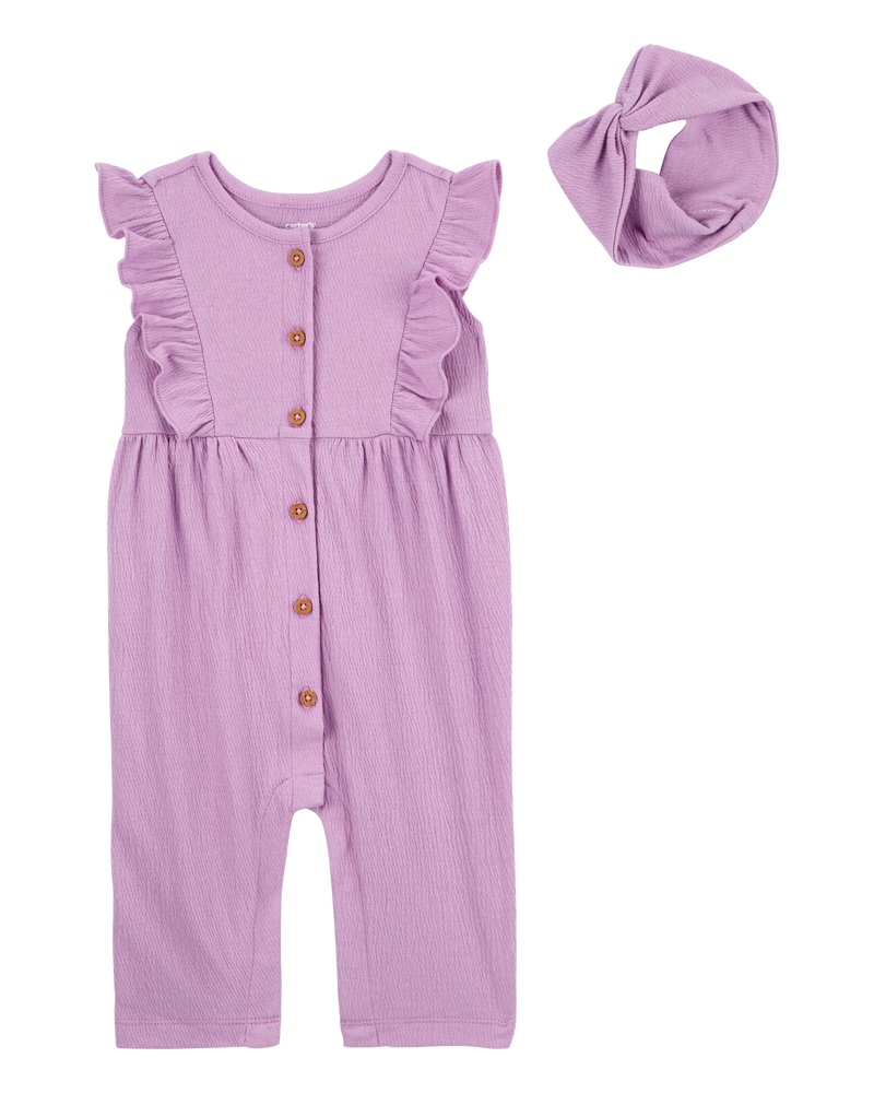 Baby 2-Piece Jumpsuit & Headwrap Set, image 1 of 3 slides