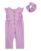 Baby 2-Piece Jumpsuit & Headwrap Set, image 1 of 3 slides