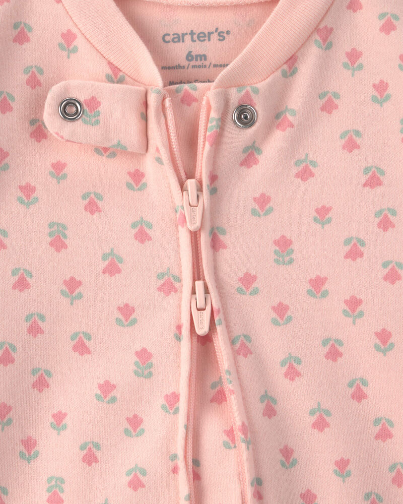 Baby Girl Bunny Floral 2-Way Zip Sleeper - Pink, image 3 of 6 slides