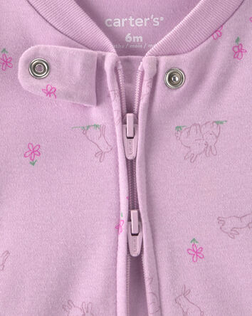 Baby Girl Bunny 100% Cotton 2-Way Zip Sleeper - Purple, 