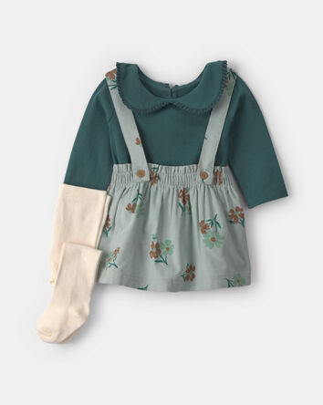 Baby Girl 3-Piece Floral Corduroy Long-Sleeve Dress Set - Green, 