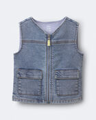 Toddler Boy Zip-Up Denim Vest with Pockets in Avenue Wash - Blue, image 2 of 5 slides