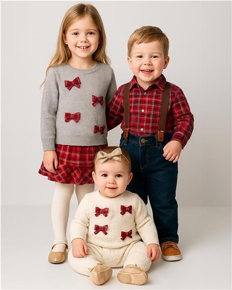 Toddler Girl Bow Cotton Long-Sleeve Sweater - Grey, image 2 of 5 slides