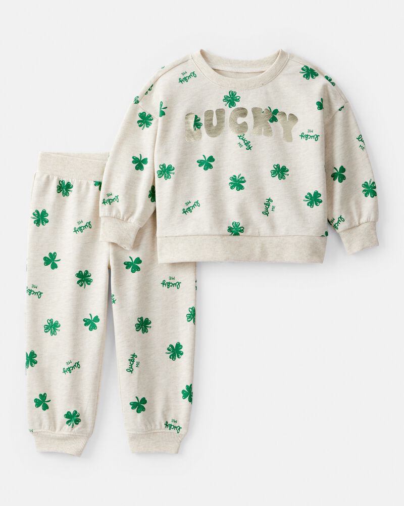 B&eacute;b&eacute; fille - Ensemble pantalon et chandail en jersey bouclette pour la Saint-Patrick - Cr&egrave;me, image 1 sur 3 diapositives