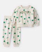 B&eacute;b&eacute; fille - Ensemble pantalon et chandail en jersey bouclette pour la Saint-Patrick - Cr&egrave;me, image 1 sur 3 diapositives