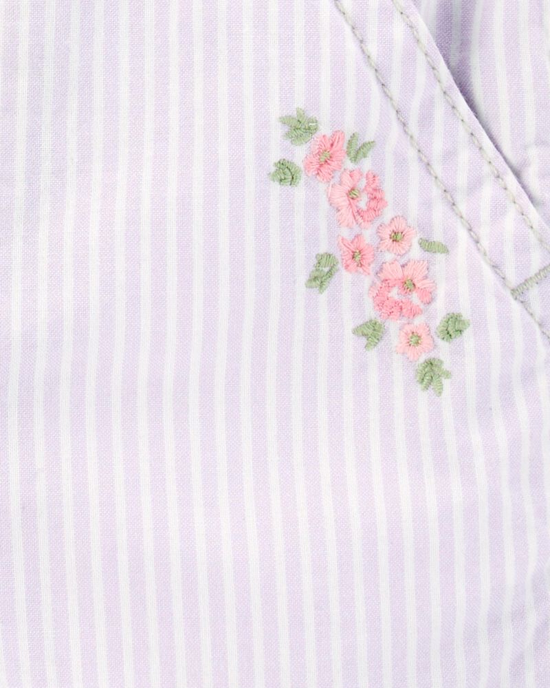 Toddler Floral Striped Shortalls - Purple, image 3 of 4 slides