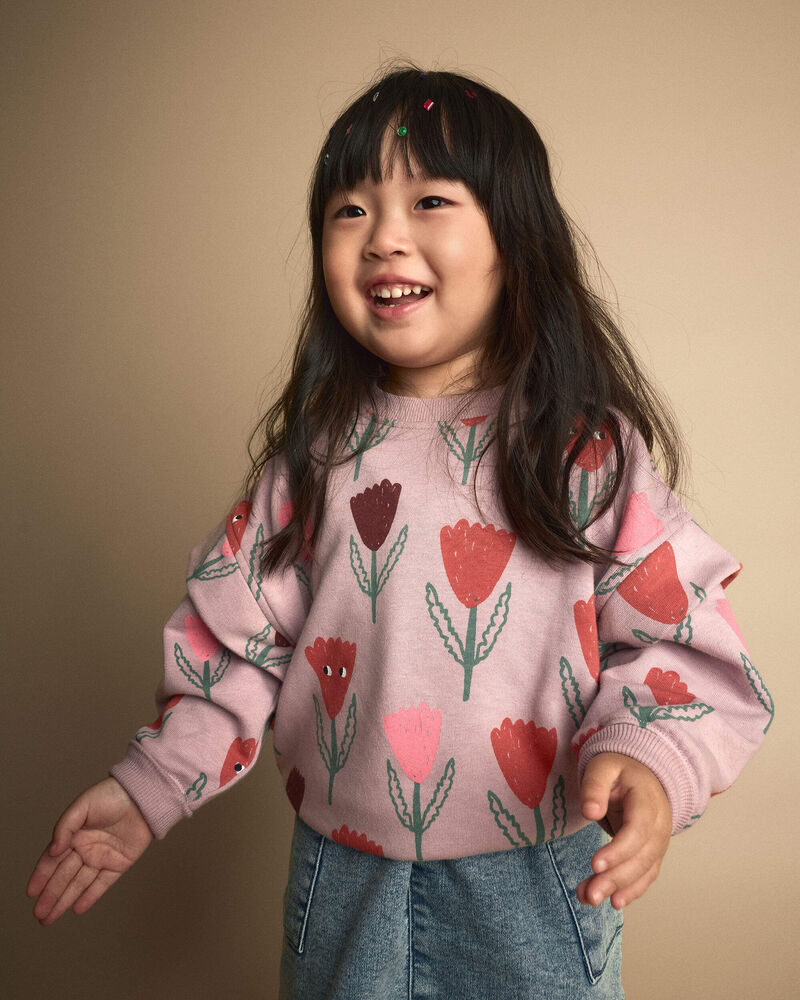 Toute-petit fille - Chandail double &eacute;paisseur &agrave; imprim&eacute; tulipe - Mauve, image 4 sur 5 diapositives