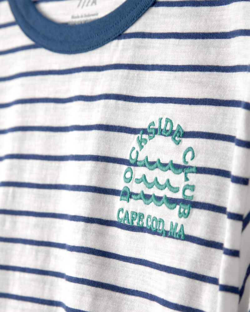 Boys Nautical Striped Graphic Tee - Blue/Ivory, image 2 of 4 slides