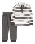 Baby 2-Piece Striped Fleece Pullover & Pant Set, image 1 of 3 slides