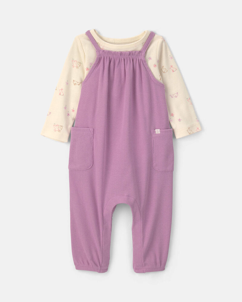 Baby Girl 2-Piece Long-Sleeve Overall Set - Purple, image 1 of 6 slides