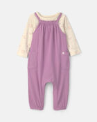Baby Girl 2-Piece Long-Sleeve Overall Set - Purple, image 1 of 6 slides