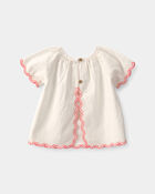 Baby Girl 2-Piece Solid Linen Short-Sleeve Overall Set - White, image 4 of 6 slides