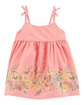 Baby Poplin Floral Print Dress - Pink, 