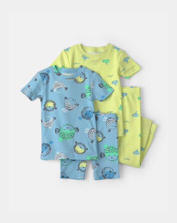 B&eacute;b&eacute; gar&ccedil;on - Pyjama 4 pi&egrave;ces en 100&nbsp;% coton &agrave; motif poisson-globe - Bleu/Vert, 