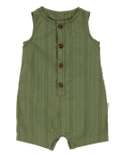 Baby Button-Down Cotton Romper - Green, image 1 of 3 slides