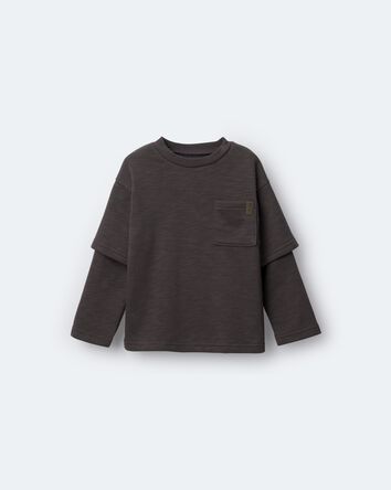 Tout-petit garçon - T-shirt à manches longues à poche - Gris foncé, 