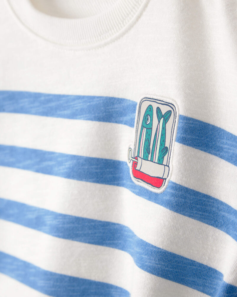 Baby Boy Striped French Terry Pullover Sweatshirt - Blue/White, image 2 of 4 slides