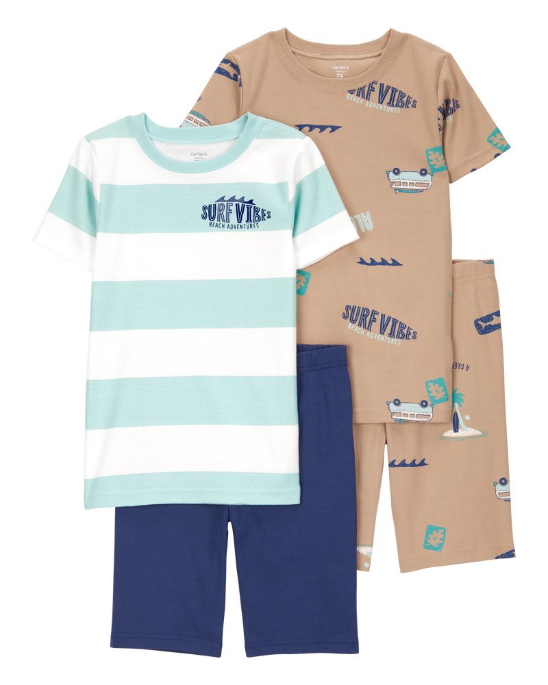 Kid Surfing Print Snug Fit Cotton 4-Piece Pyjamas, image 1 of 4 slides
