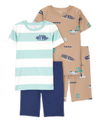 Kid Surfing Print Snug Fit Cotton 4-Piece Pyjamas, image 1 of 4 slides