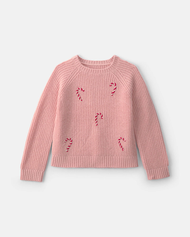 Girls Candy Cane Sweater - Pink, image 1 of 4 slides