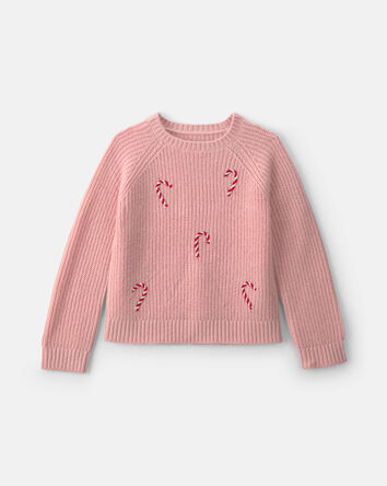 Girls Candy Cane Sweater - Pink, 