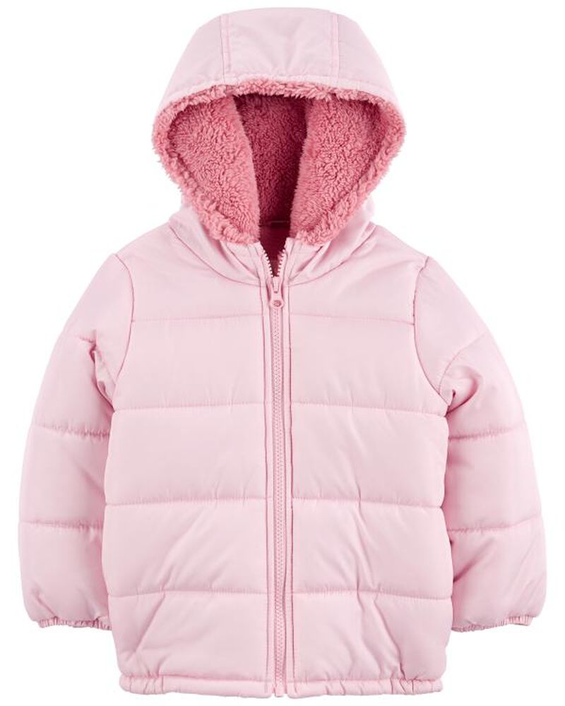 Puffer Jacket Pink Fur Lined Coat Barbie Pink Quilted Winter